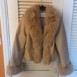 Azalea Wang Women's Lunna Faux Fur Vegan Leather Coat Large